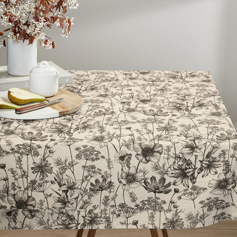 tessuto arredo mezzo panama Fiori ed erbe &ndash; naturale/nero,  image number 7