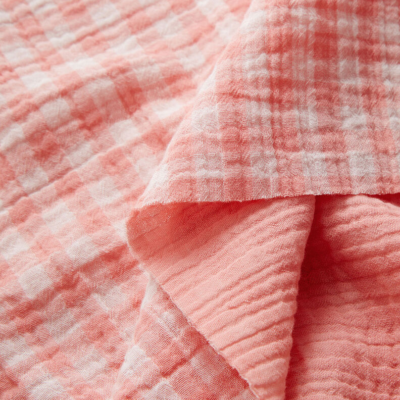 mussolina / tessuto doppio increspato Vichy a quadri tinto in filo – rosa anticato/bianco,  image number 2