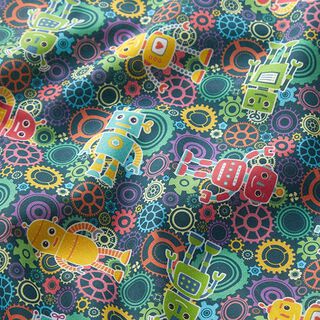 tessuto in cotone percalle robot e ruote dentate, 