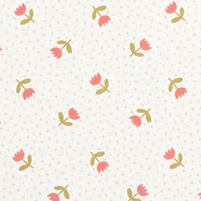tessuto arredo satin di cotone Graziosi tulipani – avorio/aragosta, 
