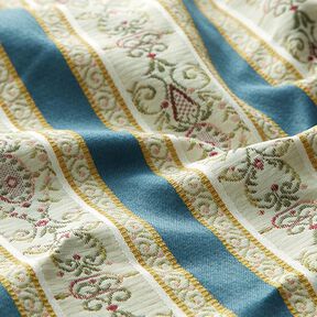 tessuto per arredi, jacquard, righe in stile Biedermeier – crema/blu, 