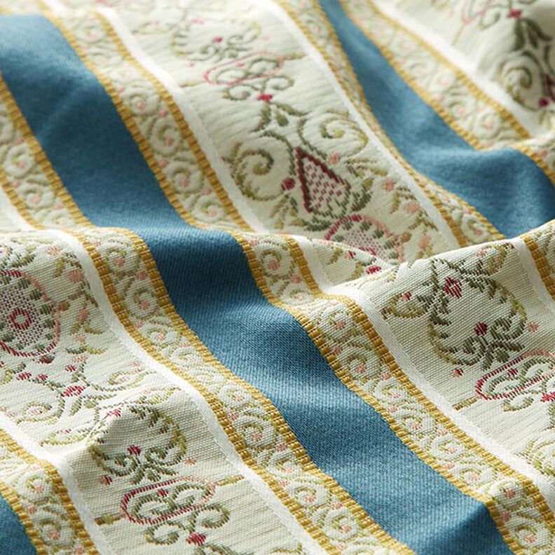 tessuto per arredi, jacquard, righe in stile Biedermeier – crema/blu,  image number 2