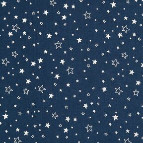 tessuto in cotone popeline stampa laminata stelle di Natale – blu notte/argento effetto metallizzato, 