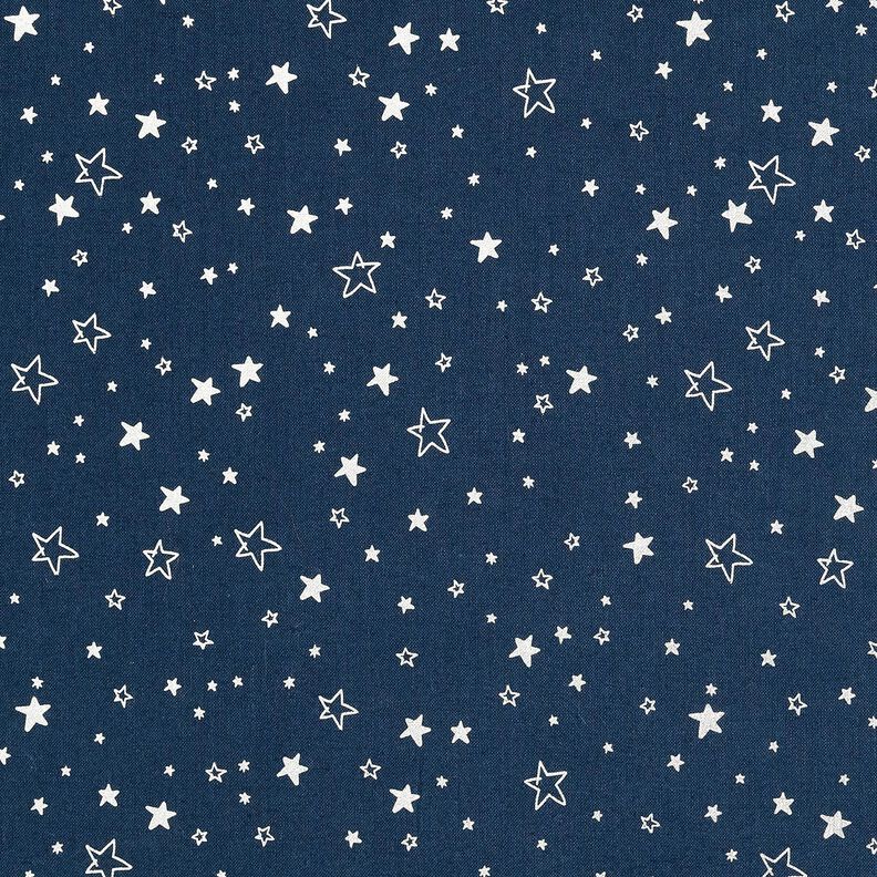 tessuto in cotone popeline stampa laminata stelle di Natale – blu notte/argento effetto metallizzato,  image number 1