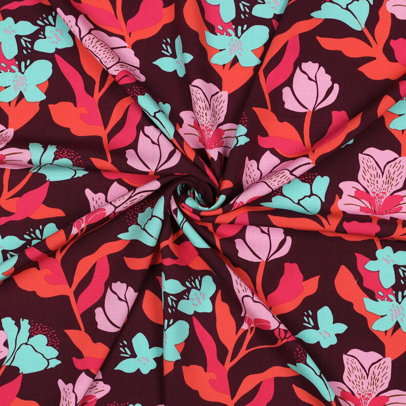 Tessuto in viscosa LENZING™ ECOVERO™ Amira Floral | Nerida Hansen – rosso merlot/peperoncino,  image number 3