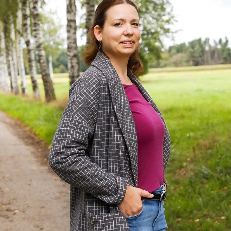 maglia jacquard garzata, quadri – grigio scuro, image number 6