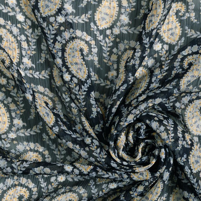 chiffon increspato Righe Paisley e Lurex – nero/blu-argento,  image number 3