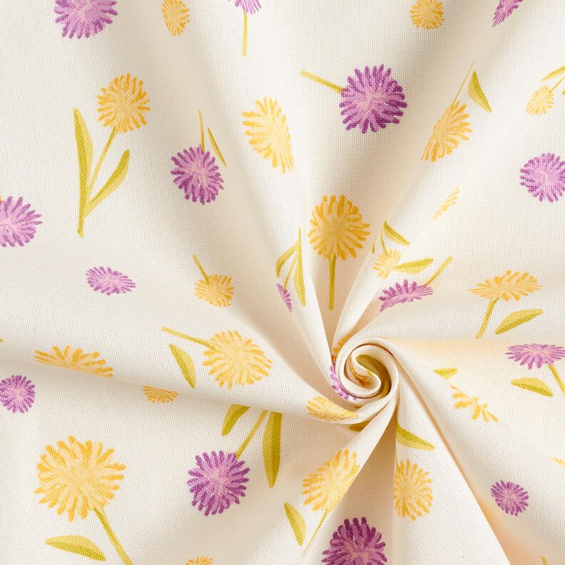 tessuto arredo mezzo panama Piccoli fiori primaverili – bianco lana/giallo vaniglia, image number 3