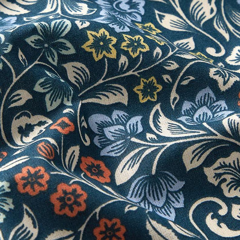 tessuto in cotone cretonne Fiori rampicanti – petrolio/tortora chiaro, image number 2