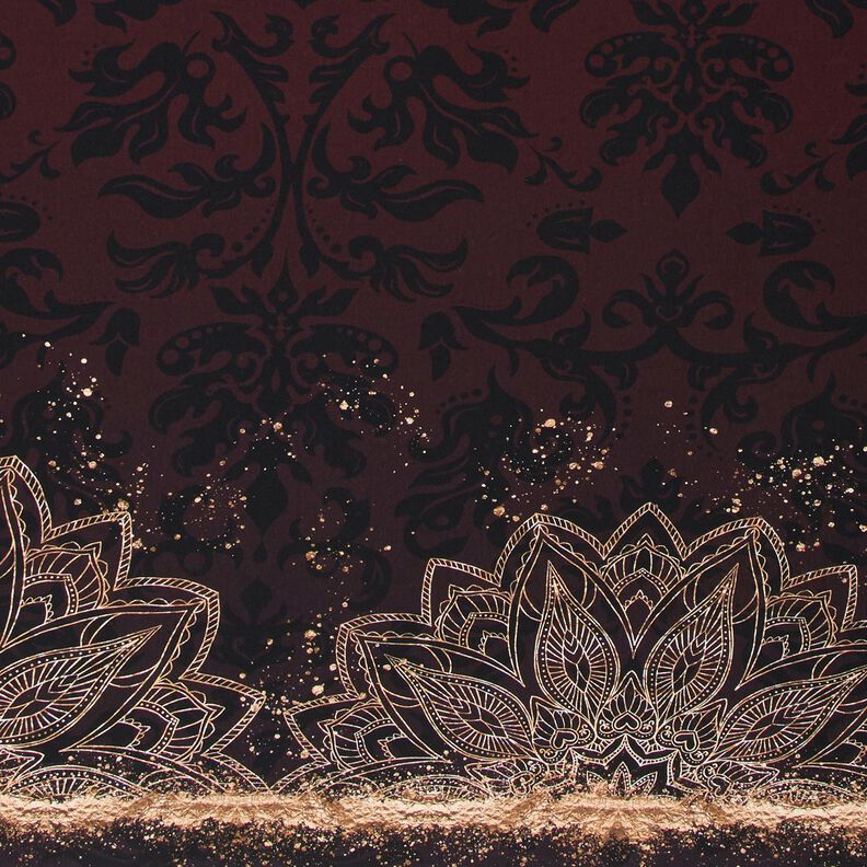 jersey di cotonetessuto con bordura Mandala con macchie dorate | Glitzerpüppi – marrone nerastro/oro,  image number 1