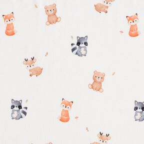 GOTS jersey di cotone Cuccioli di animali stampa digitale – avorio, 