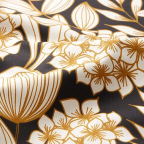 satin di cotone Fiori tropicali – nero, 