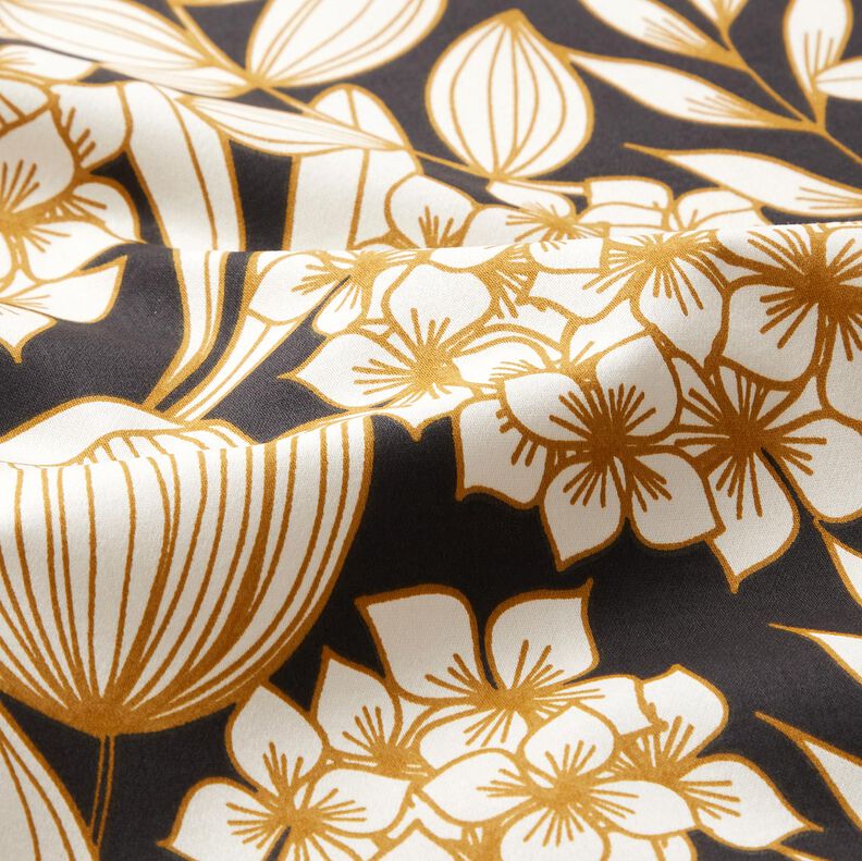 satin di cotone Fiori tropicali – nero,  image number 2