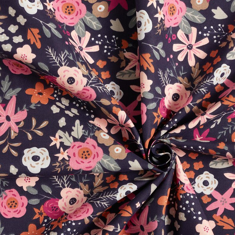 popeline di cotone Mazzi di fiori – nero-azzurro/porpora,  image number 3