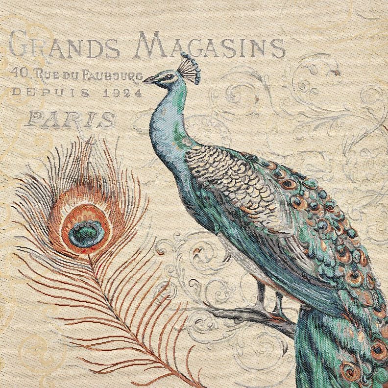 taglio di tessuto arredo gobelin Pavone &ndash; beige chiaro/blu,  image number 1