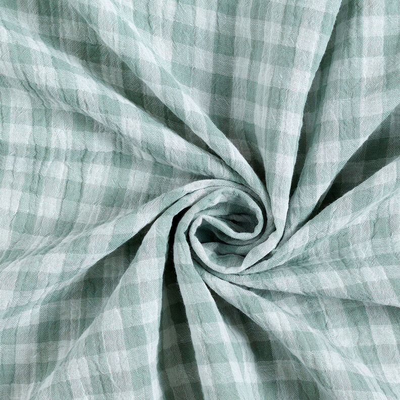mussolina / tessuto doppio increspato Vichy a quadri tinto in filo – canna palustre/bianco,  image number 5