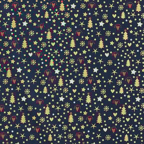 tessuto in cotone popeline Cuori e stelle – blu notte/oro, 
