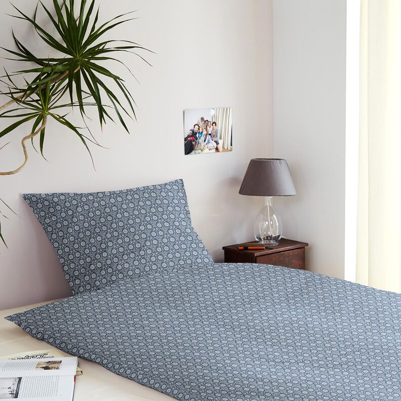 tessuto in cotone cretonne Fiori e tralci – grigio blu/bianco, image number 7