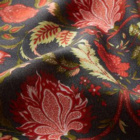 Tessuto di viscosa Fiori paisley – antracite/rosso fuoco, 