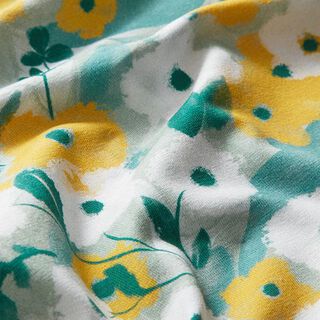 jersey di cotone GOTS, uccelli e fiori | Tula Articolo di "serie B" – verde pastello, 