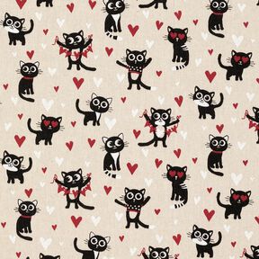 tessuto arredo mezzo panama Gatti innamorati – naturale/rosso, 