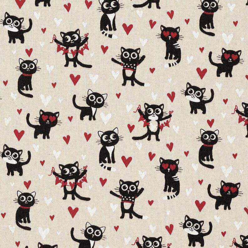tessuto arredo mezzo panama Gatti innamorati – naturale/rosso,  image number 1