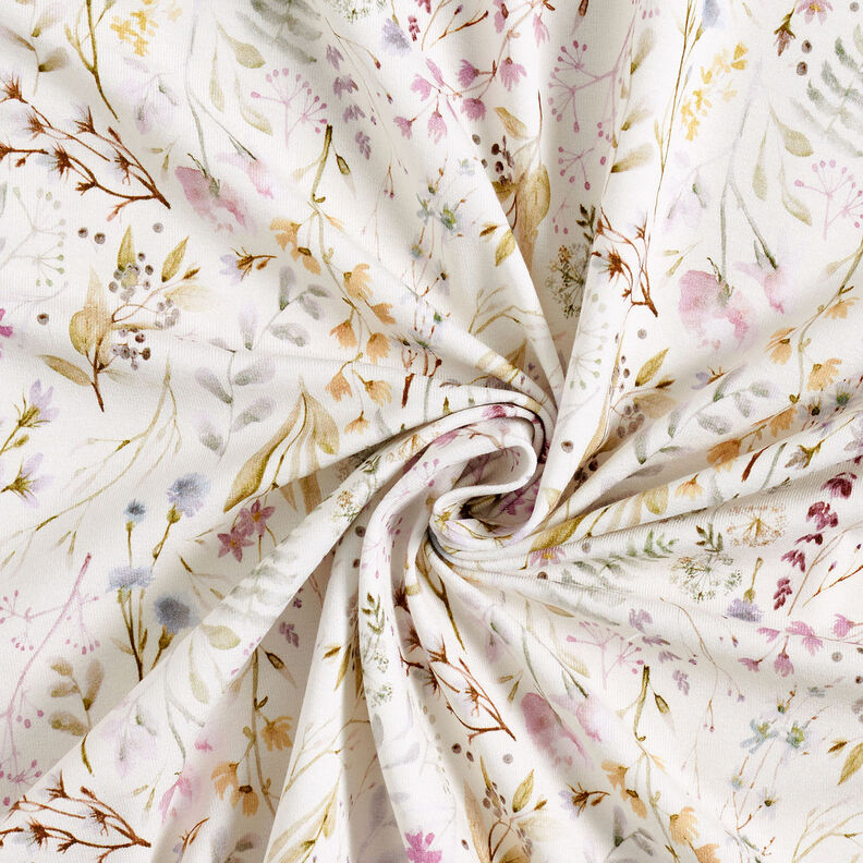 Jersey di viscosa con delicati fiori e foglie – avorio,  image number 3