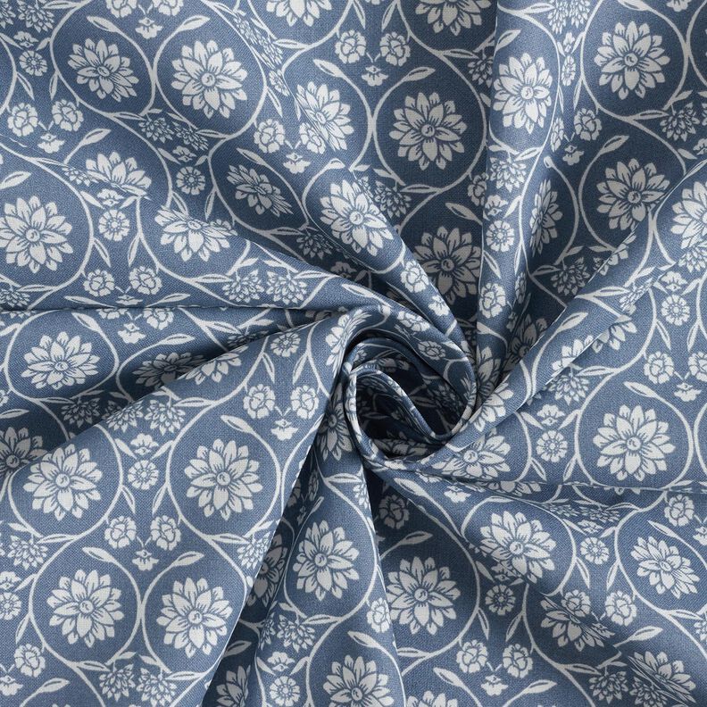 tessuto in cotone cretonne Fiori e tralci – grigio blu/bianco, image number 3