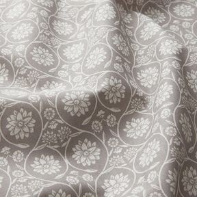 tessuto in cotone cretonne Fiori e tralci – grigio argento/bianco, 