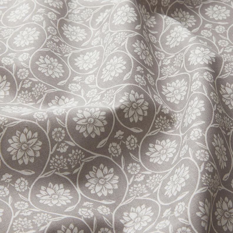 tessuto in cotone cretonne Fiori e tralci – grigio argento/bianco,  image number 2