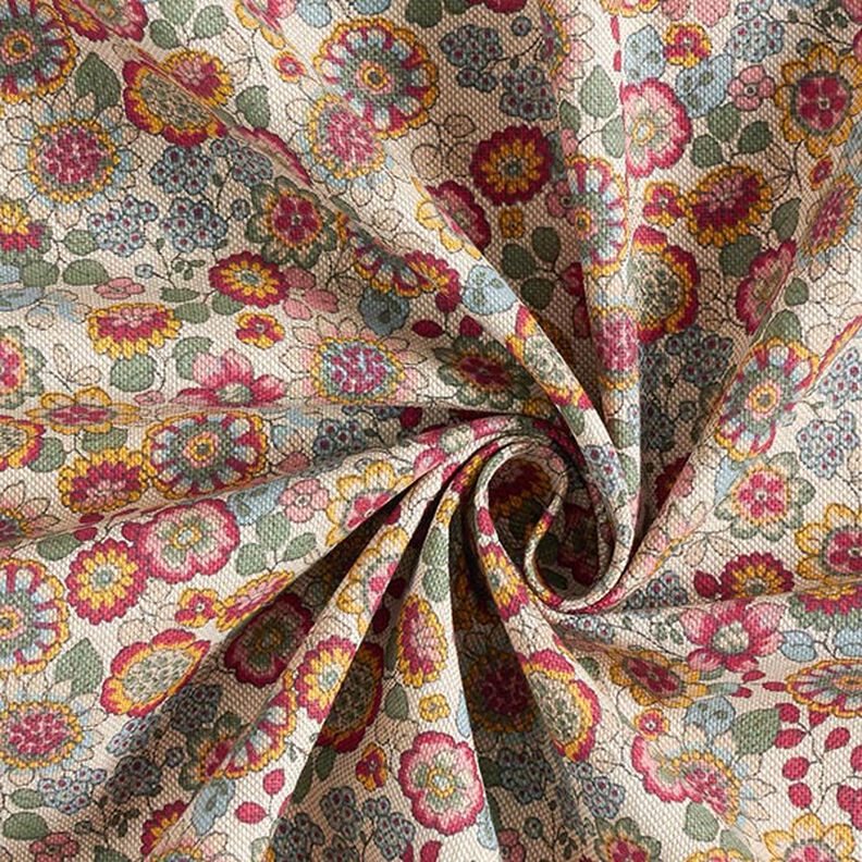 tessuto arredo mezzo panama grandi fiori – naturale/pink,  image number 3