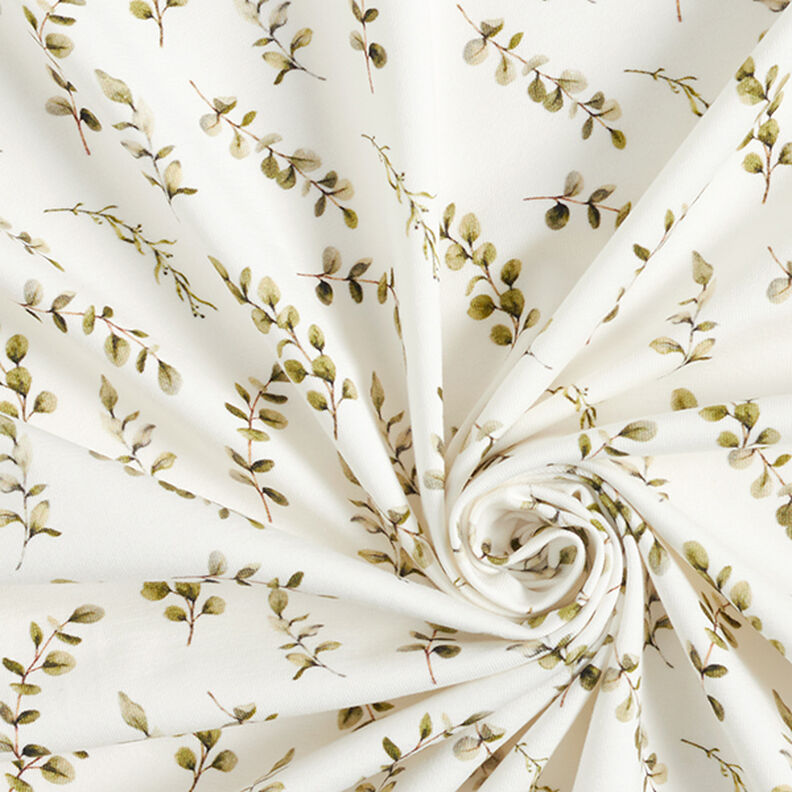 jersey di cotone Tralci di eucalipto stampa digitale  – bianco lana,  image number 3