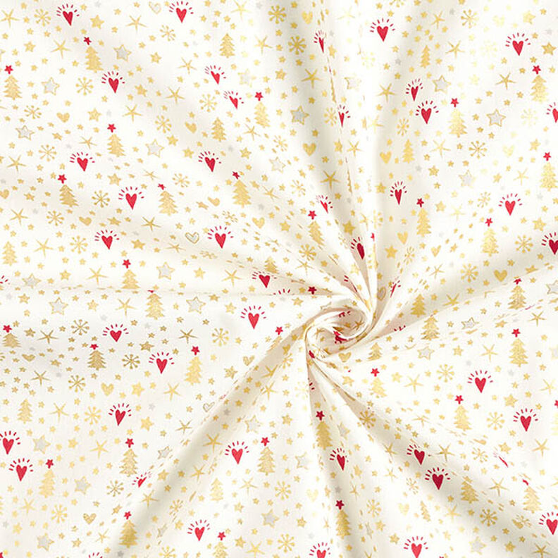 tessuto in cotone popeline Cuori e stelle – bianco lana/oro, image number 3