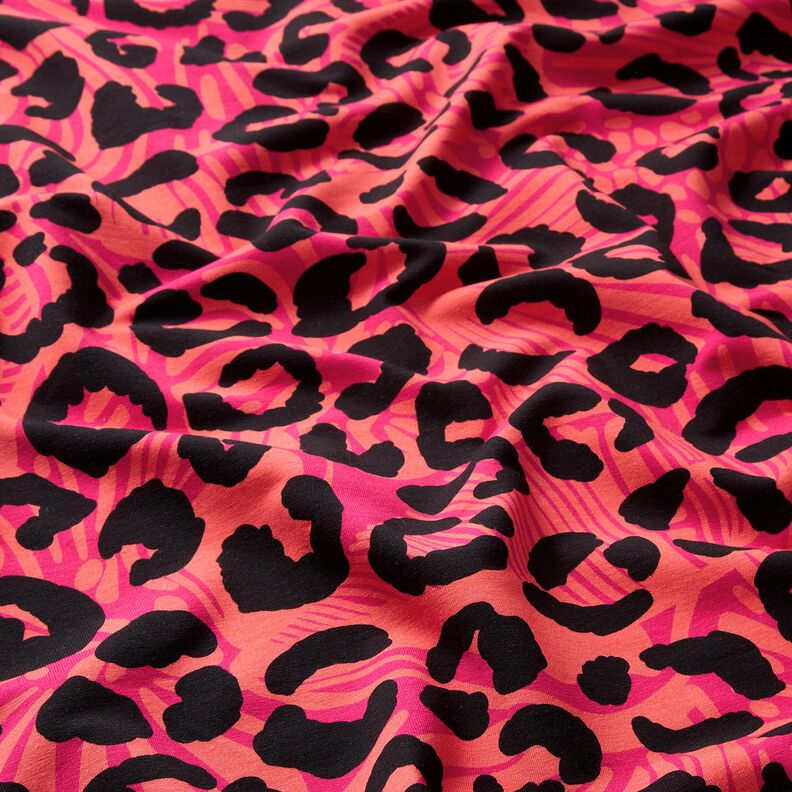 French terry, felpa estiva Leone e fiori – pink/arancione, image number 2