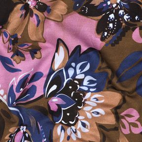 French terry, felpa estiva Fiori dipinti stampa digitale – indaco/marrone castagna, 