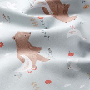 popeline di cotone Orso e oca che vanno a passeggio – grigio argento/marrone chiaro, 