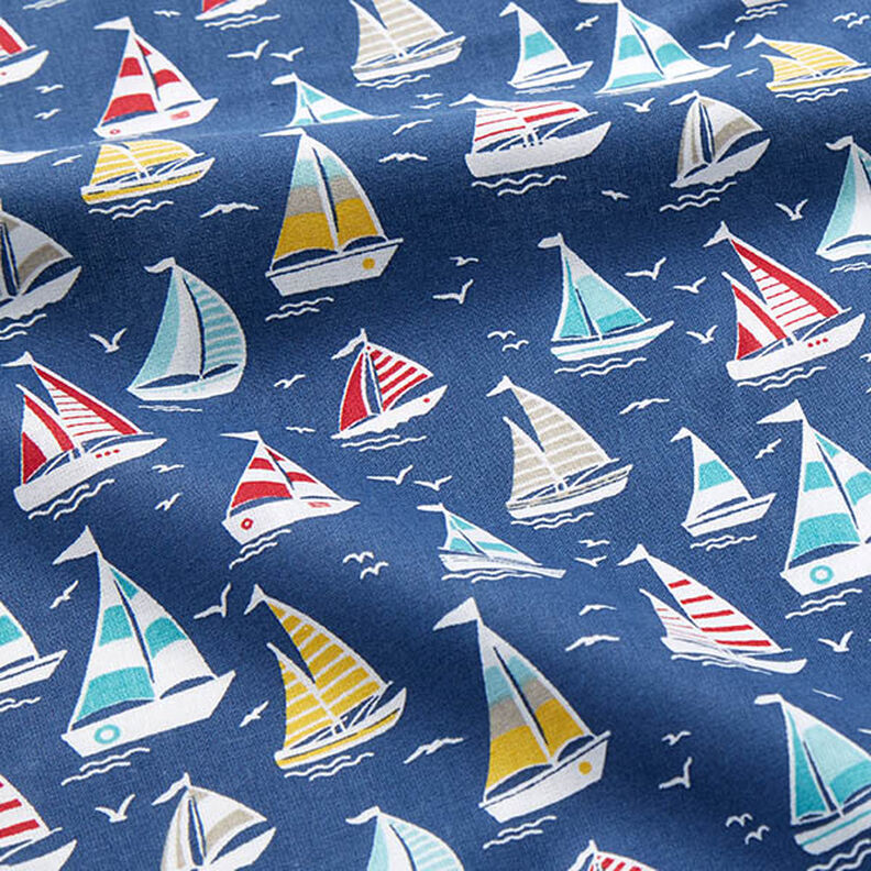 tessuto in cotone cretonne giro in barca a vela – blu oceano/bianco,  image number 2