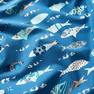 tessuto in cotone cretonne Pesci astratti – blu, 