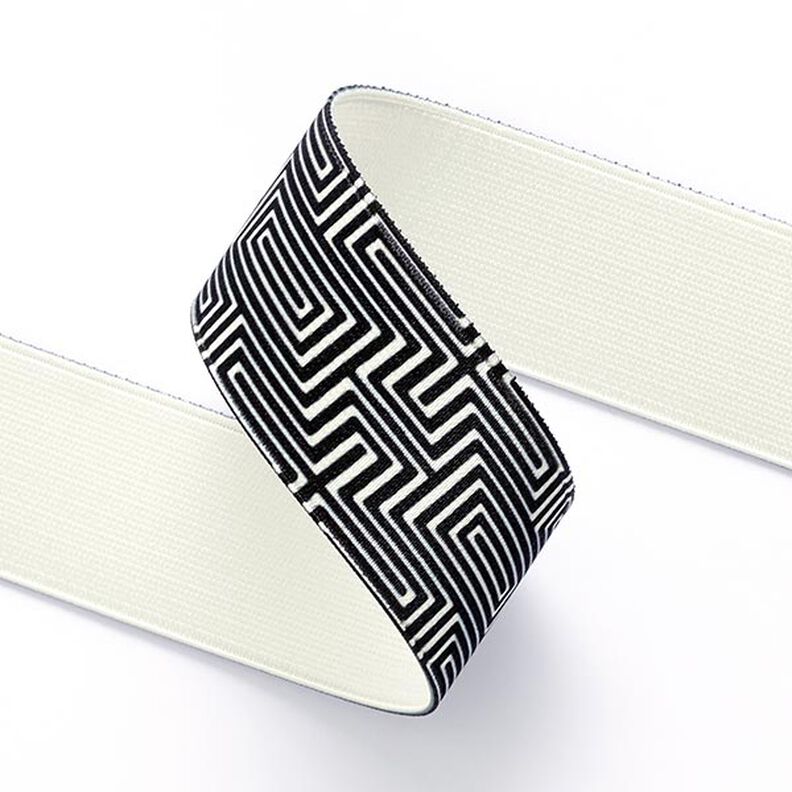 nastro elastico labirinto [ 3,5 cm ] – nero/bianco,  image number 2