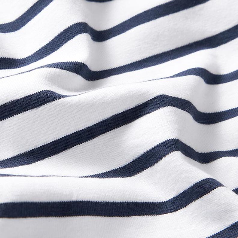 Jersey in cotone a righe strette e larghe – bianco/blu marino,  image number 2