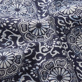 tessuto in cotone cretonne Mandala floreale – bianco/blu notte, 