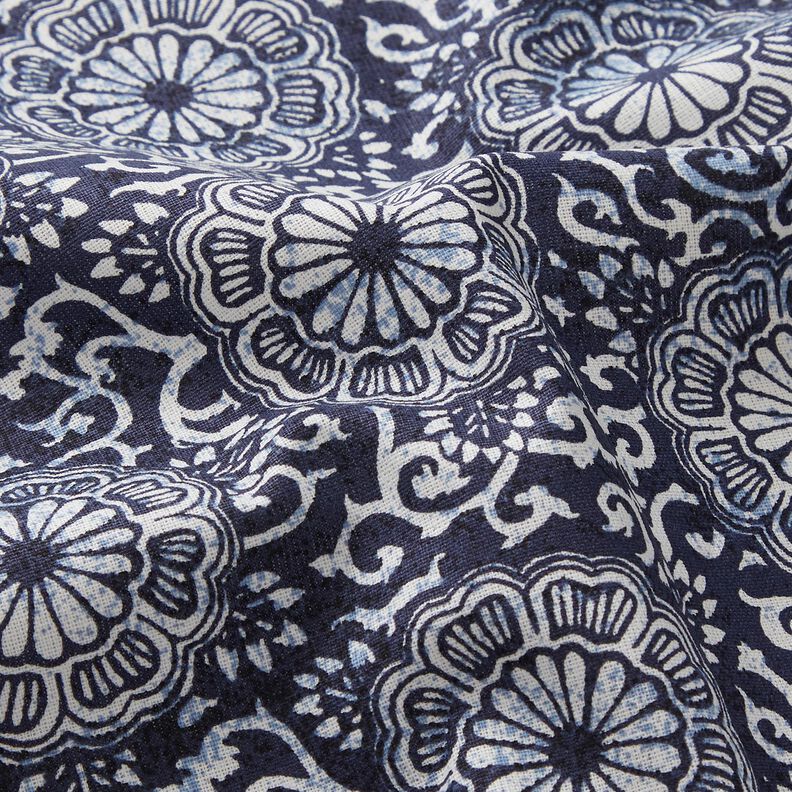 tessuto in cotone cretonne Mandala floreale – bianco/blu notte,  image number 2