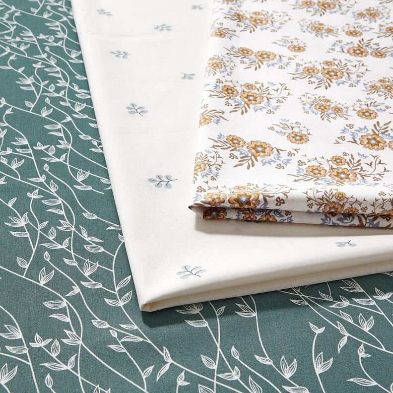 popeline di cotone Delicati bouquet – bianco/marrone chiaro,  image number 5