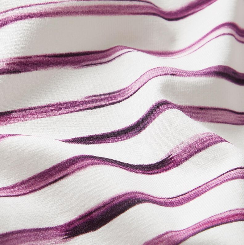 jersey di cotone Strisce larghe ad acquarello stampa digitale – avorio/uva,  image number 2