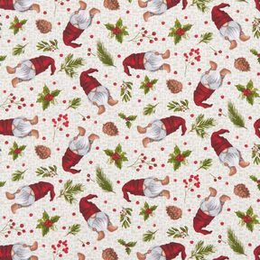 tessuto arredo tessuti canvas Gnomo con berretto – beige chiaro/rosso scuro, 