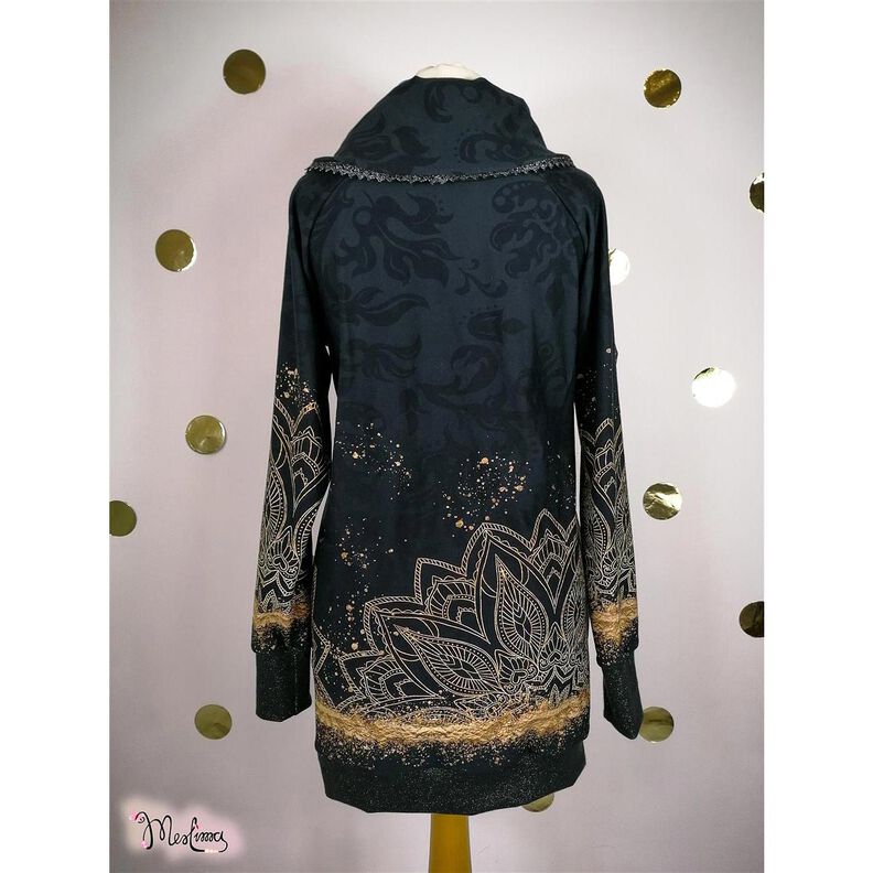 jersey di cotone Tessuto con bordo mandala barocco con granelli dorati | Glitzerpüppi – nero,  image number 5