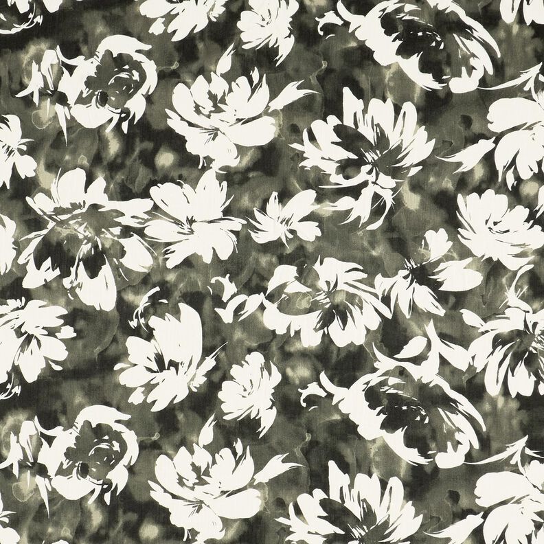 Tessuto di viscosa Rose selvatiche in acquarello – pino scuro/bianco lana,  image number 1