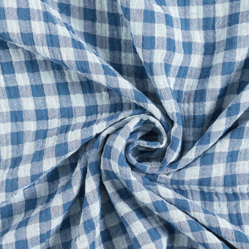 mussolina / tessuto doppio increspato Vichy a quadri tinto in filo – colore blu jeans/bianco,  image number 5