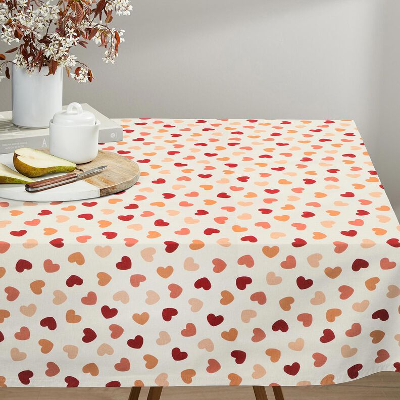 tessuto arredo mezzo panama Cuori sparsi – crema/rosso scuro, image number 9