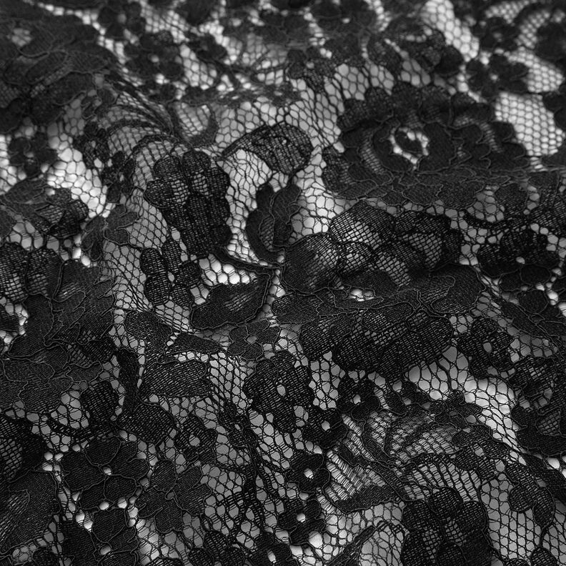 Pregiato tessuto di pizzo con motivo floreale – nero,  image number 2